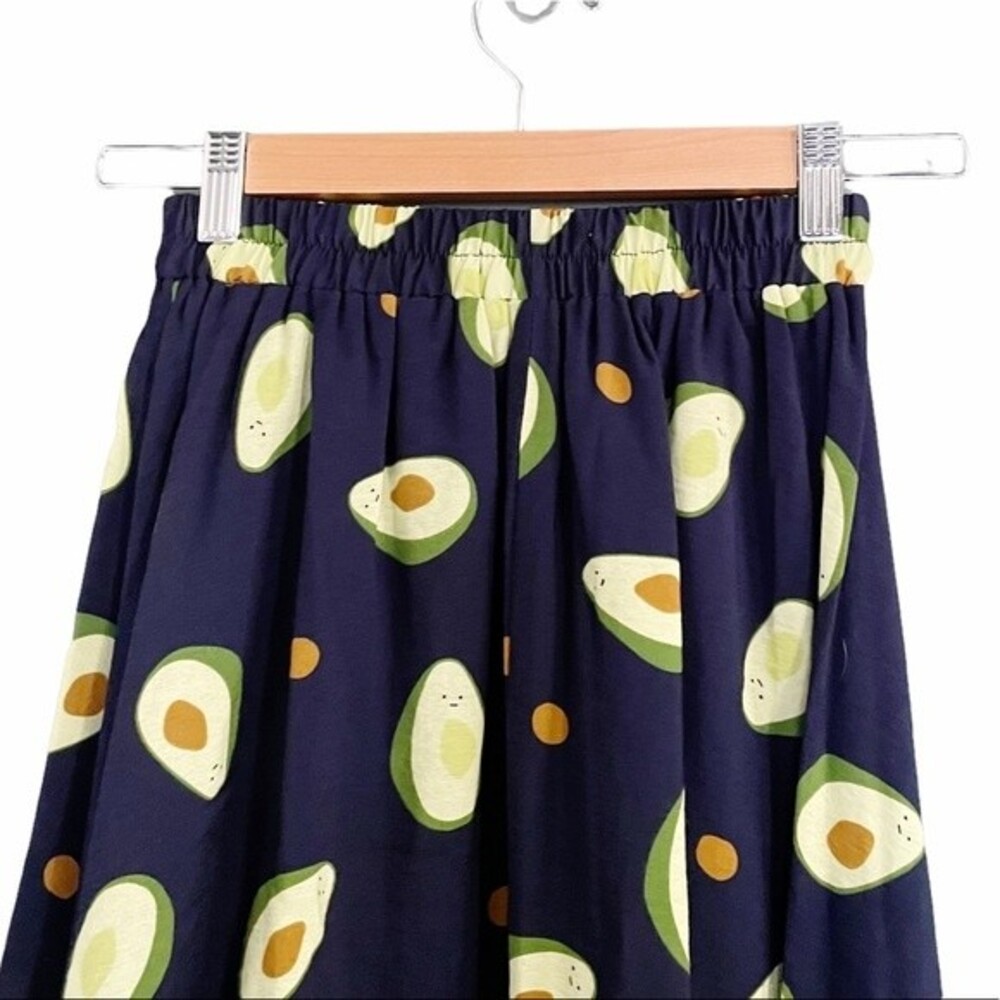 Cellabie Skirt Smiling Avocado Print Midi Novelty Skirt Navy Blue XXS One Size - Picture 5 of 11